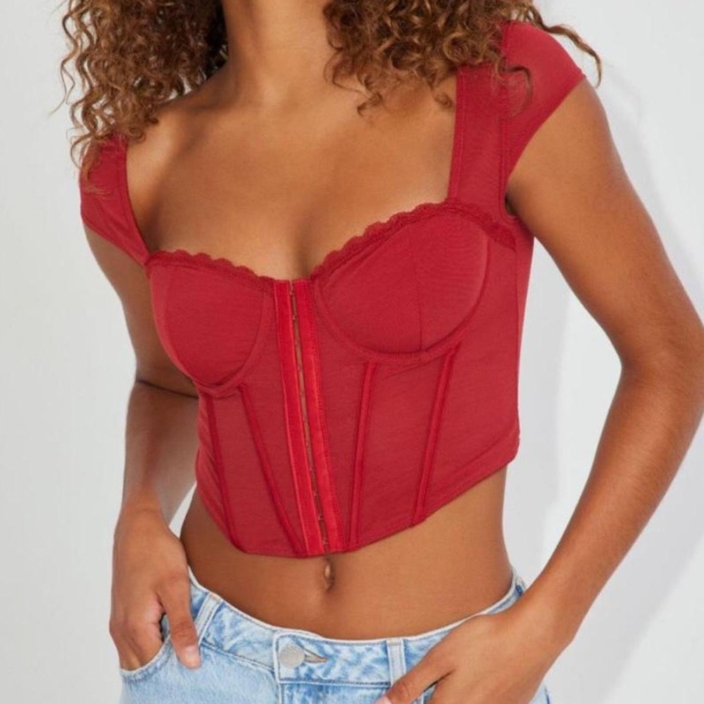 Red Corset-Style Cropped Top